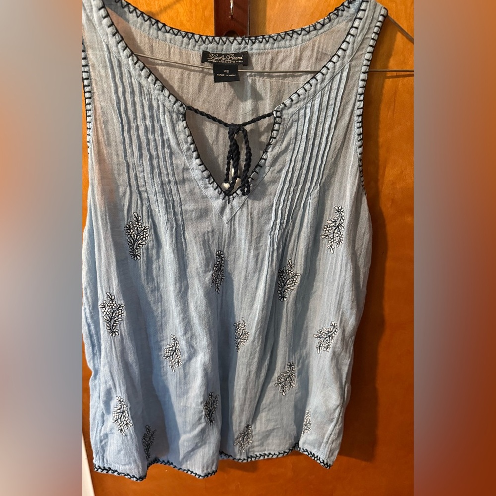 Embroidered Blue Sleeveless Top